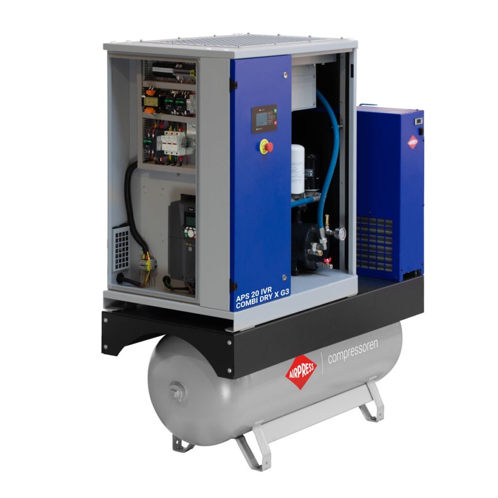 Compressor de parafuso APS 20 IVR Combi Dry X G3 | 10 bar | 20 hp / 15 kW | 1100-2160 l/min | 270 L