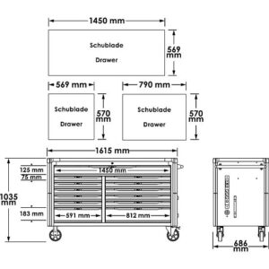 CARRINHO DE FERRAMENTAS SÉRIE XXL | 929 FERRAMENTAS | BANCADA EM AÇO INOXIDÁVEL | VIGOR - Image 3