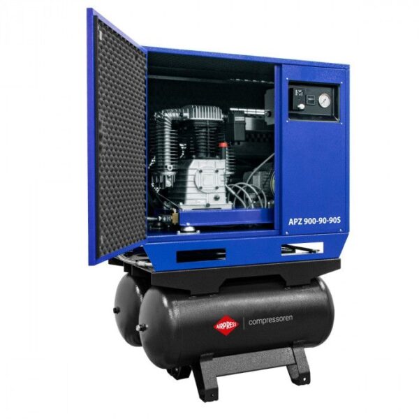 COMPRESSOR SILENCIOSO APZ 900-90-90S 10 BAR 7,5 CV / 5,5 KW 2 X 90 LITROS C/ INTERRUPTOR ESTRELA-TRIÂNGULO