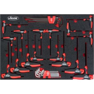 CONJUNTO DE CHAVES EM T & SEXTAVADAS 34 PEÇAS VIGOR