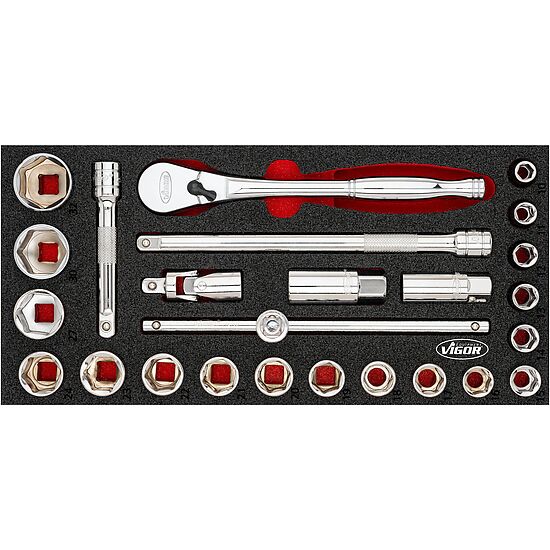 CONJUNTO DE FERRAMENTAS DE CHAVES DE CAIXA 25 PEÇAS VIGOR