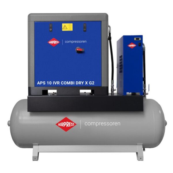 Compressor de parafuso APS 10 IVR Combi Dry X G2 | 10 bar | 10 cv | 380-1050 l/min | 500 L