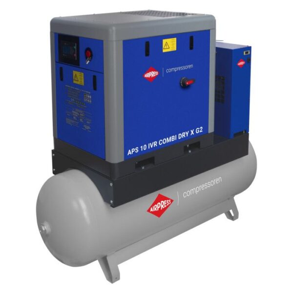 Compressor de parafuso APS 10 IVR Combi Dry X G2 | 10 bar | 10 cv | 380-1050 l/min | 500 L