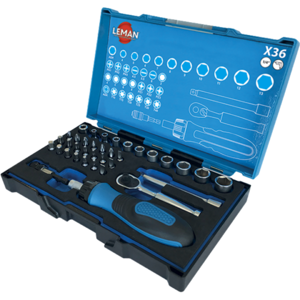 KIT PONTAS E SOQUETES | LEMAN | 36 PEÇAS