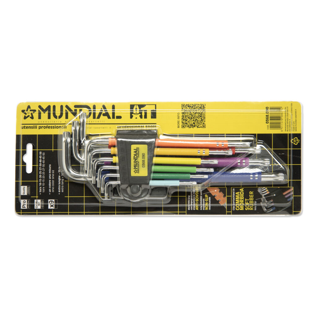 CONJUNTO 9 CHAVES TORX EXTRA LONGAS PLASTIFICADAS MULTICOLOR | MUNDIAL