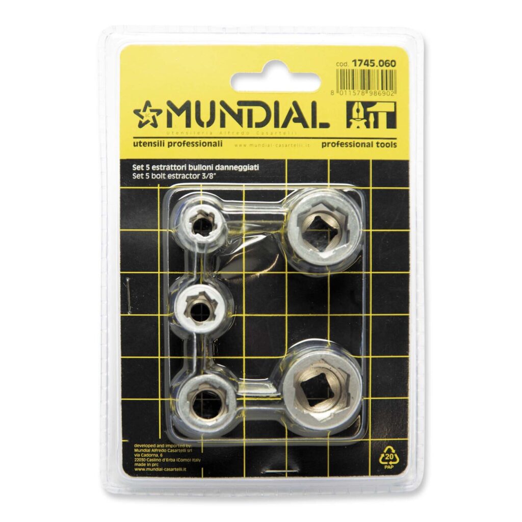 CONJUNTO 5 EXTRATORES PARA BOLTS DANIFICADOS 3/8 POL. | MUNDIAL