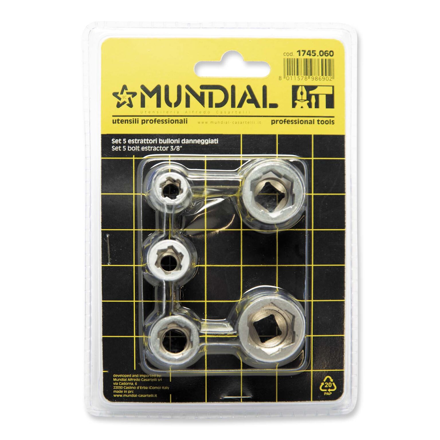 CONJUNTO 5 EXTRATORES PARA BOLTS DANIFICADOS 3/8 POL. | MUNDIAL - Image 1