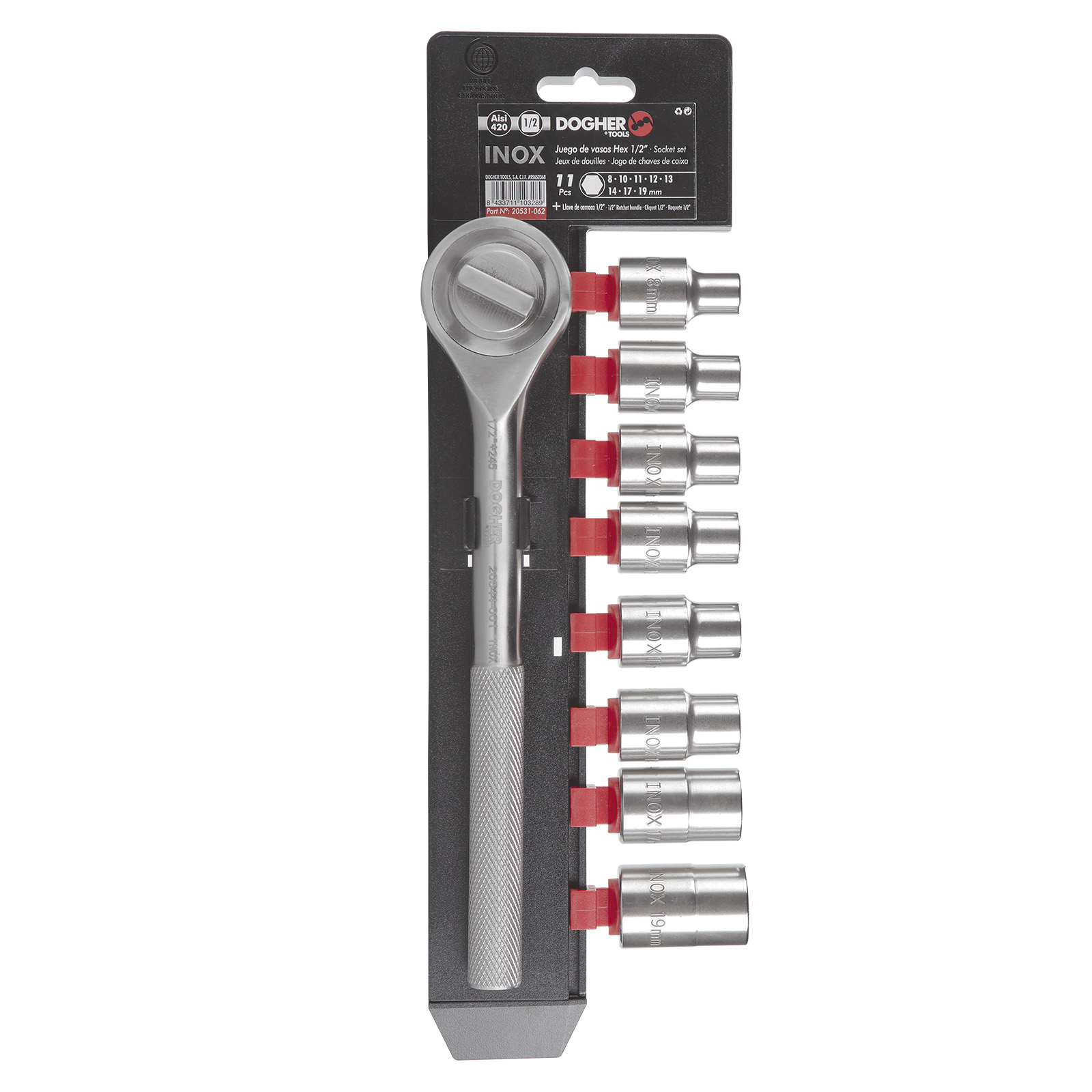 JOGO 8 UD. CHAVECAIXA+ROQUETE 1/2 INOX | DOGHER - Image 1